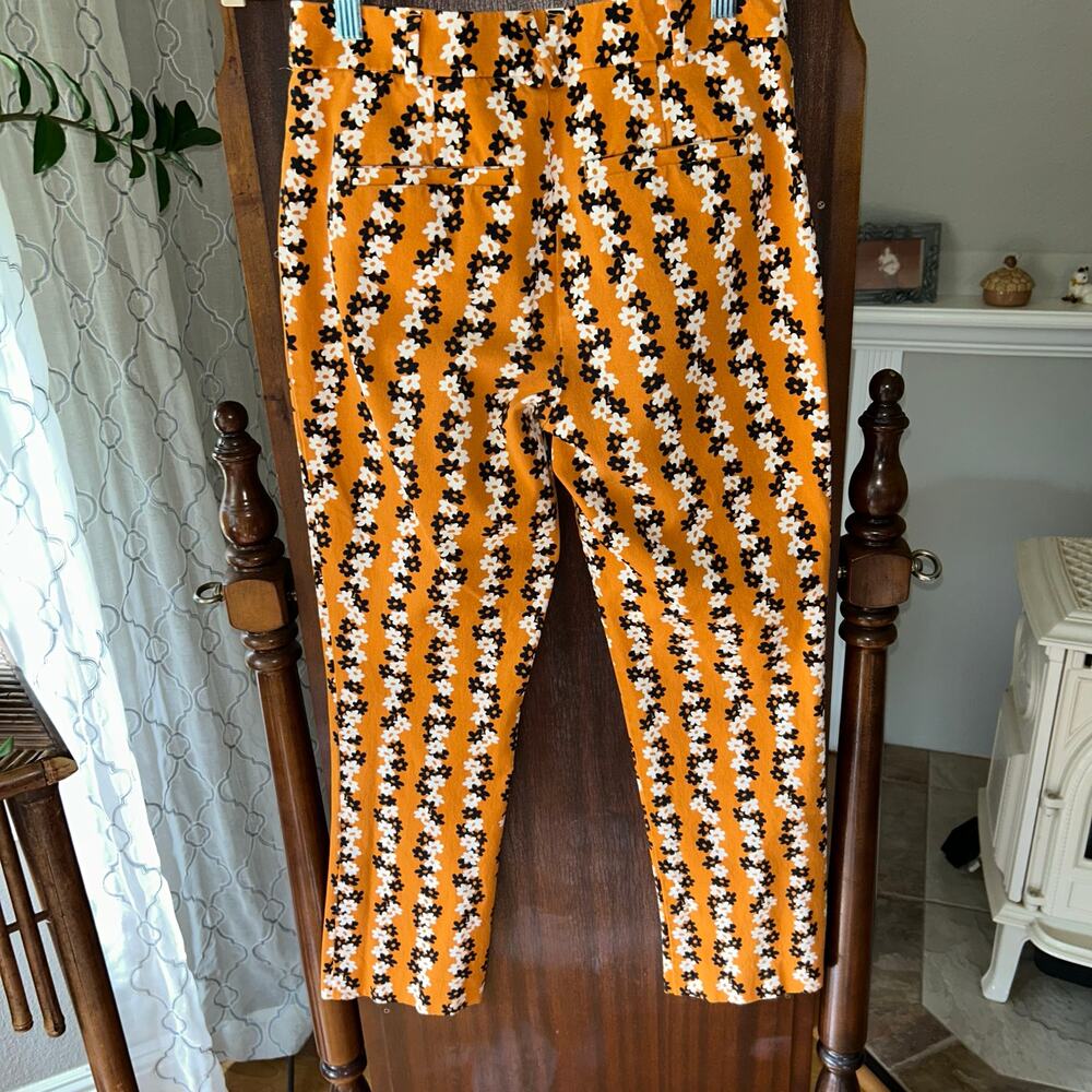 Anthropologie slim straight pants orange black and white floral pattern size 4 - Picture 5 of 10